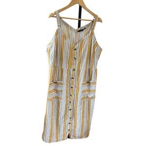 Mlle Gabrielle womens summer dress size 1X yellow stripe sleeveless button front